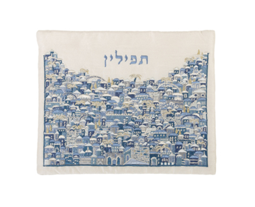 Picture of תיק תפילין - רקמה מלאה - ירושלים-כחול - TFF-12 | יאיר עמנואל