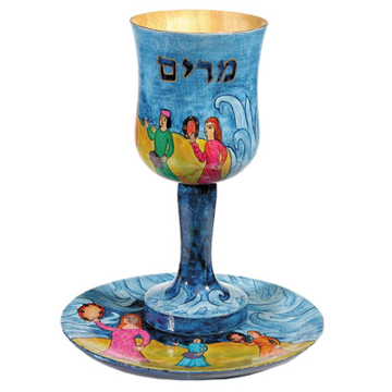 תמונה של גביע קידוש + תחתית - ציור יד על עץ - כוס מרים - CU-7 | יאיר עמנואל