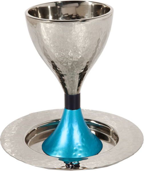 תמונה של גביע קידוש מודרנית - עבודת פטיש - כחול + טורקיז - CUS-3 | יאיר עמנואל