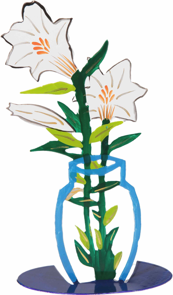תמונה של פרח חיתוך לייזר + ציור יד - לבן - FLM-3 | יאיר עמנואל