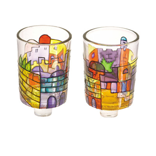 תמונה של זוג כוסיות זכוכית לנרות - ירושלים - GCS-1 | יאיר עמנואל