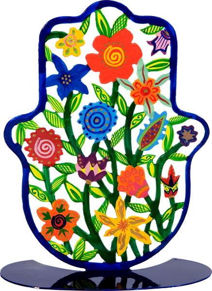 Picture of חמסה גדולה - סטנד מתכת - ציור יד - פרחים - SHL-2 | יאיר עמנואל