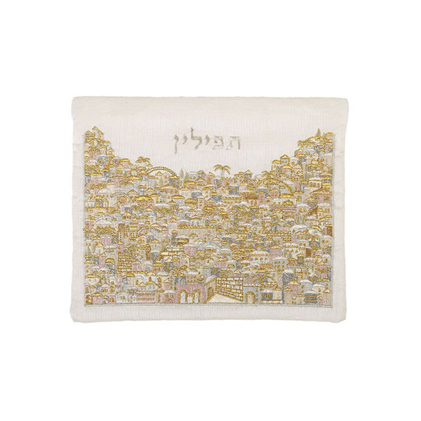 תמונה של תיק תפילין - רקמה מלאה - ירושלים -כסף + זהב - TFF-13 | יאיר עמנואל